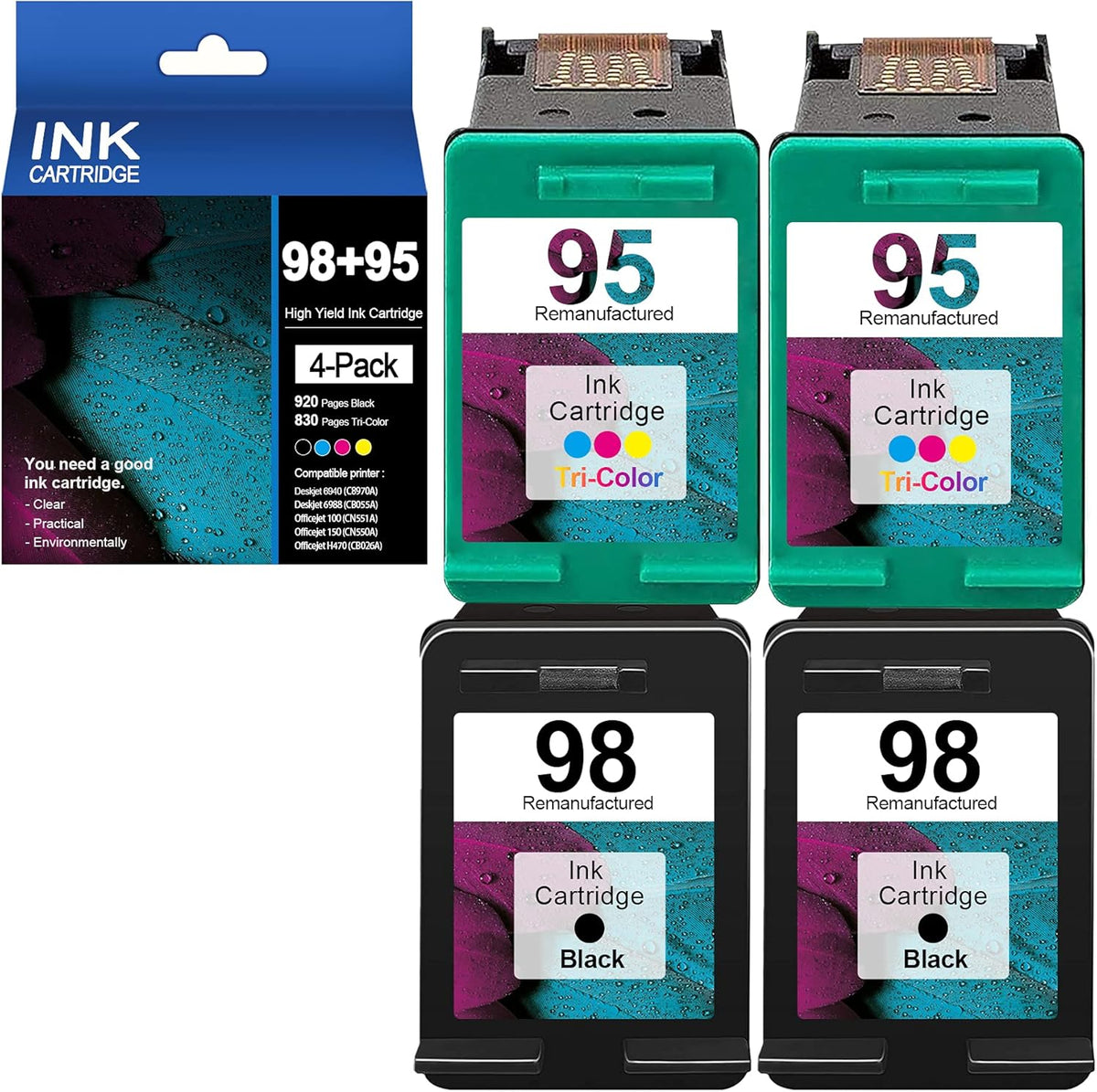 Compatible Remanufactured Ink Cartridge Replacement 2 Black 2 Tri-Color H6669