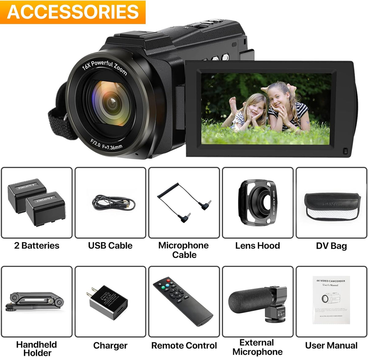 4K UHD Video Camera Camcorder with Microphone J82098