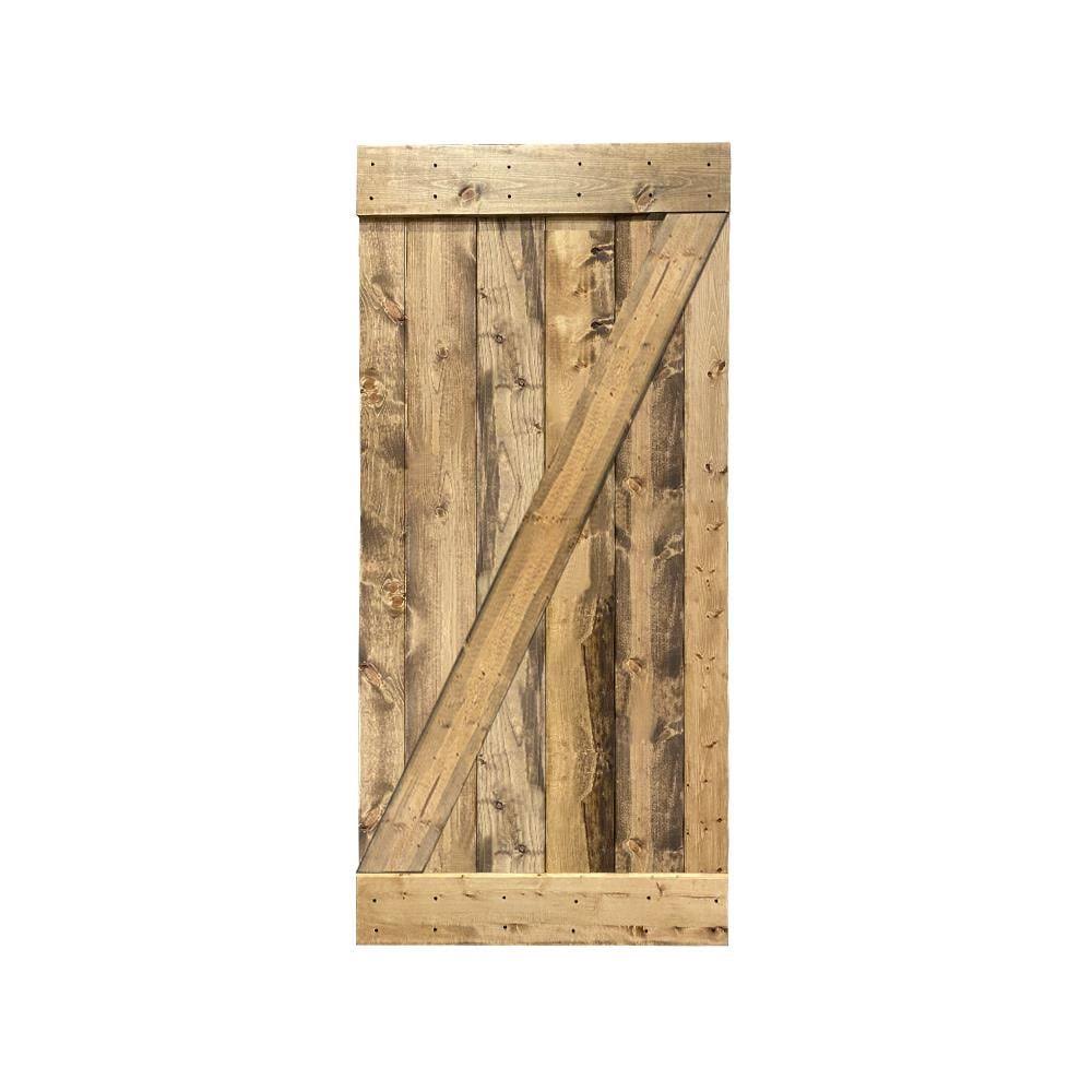 24-in x 84-in Weathered Oak Stained Pine Wood Single Barn Door I2876