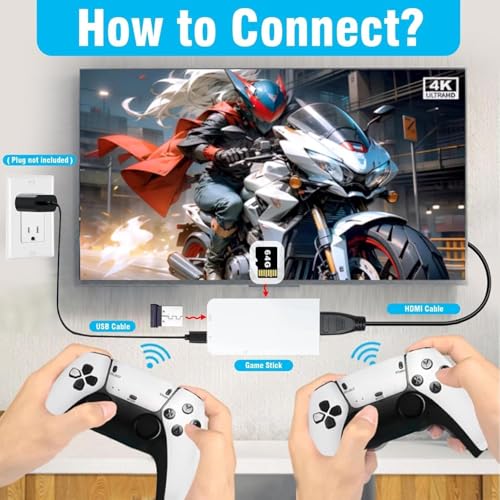 Wireless Retro Game Console 4K HDMI Plug and Play with Dual 2.4G Wireless Controllers 64G M665485