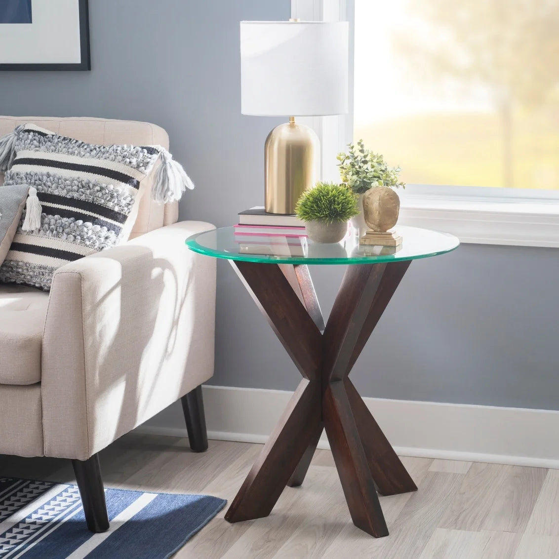 White Painted Glass Top Side Table F6076