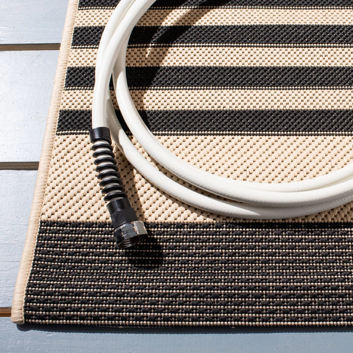 Black/Bone Striped Square Indoor/Outdoor Area Rug C41580