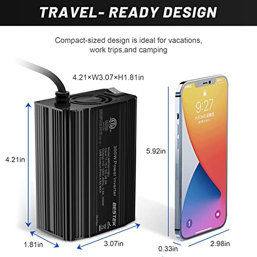 300W Power Inverter DC 12V to 110V AC Car Charger Adapter with Dual USB V921
