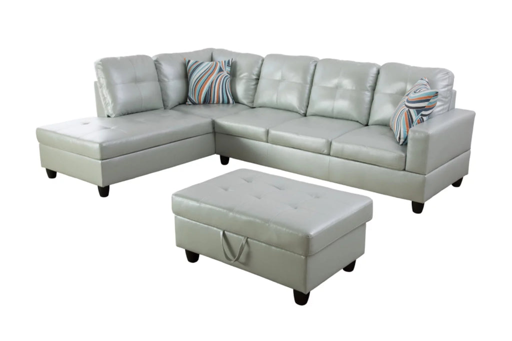 L-Shaped Sectional Sofa Set with Storage Ottoman and Pillows P42564