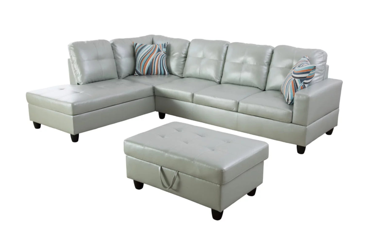 L-Shaped Sectional Sofa Set with Storage Ottoman and Pillows P42564