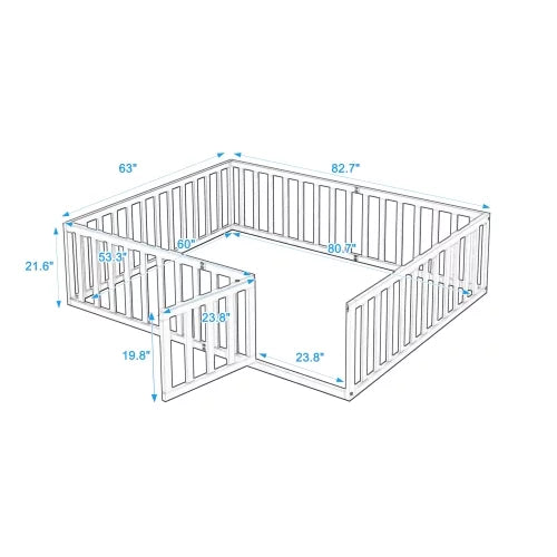 Twin Size Solid Wood Floor Bed Frame with Fence and Door E771938