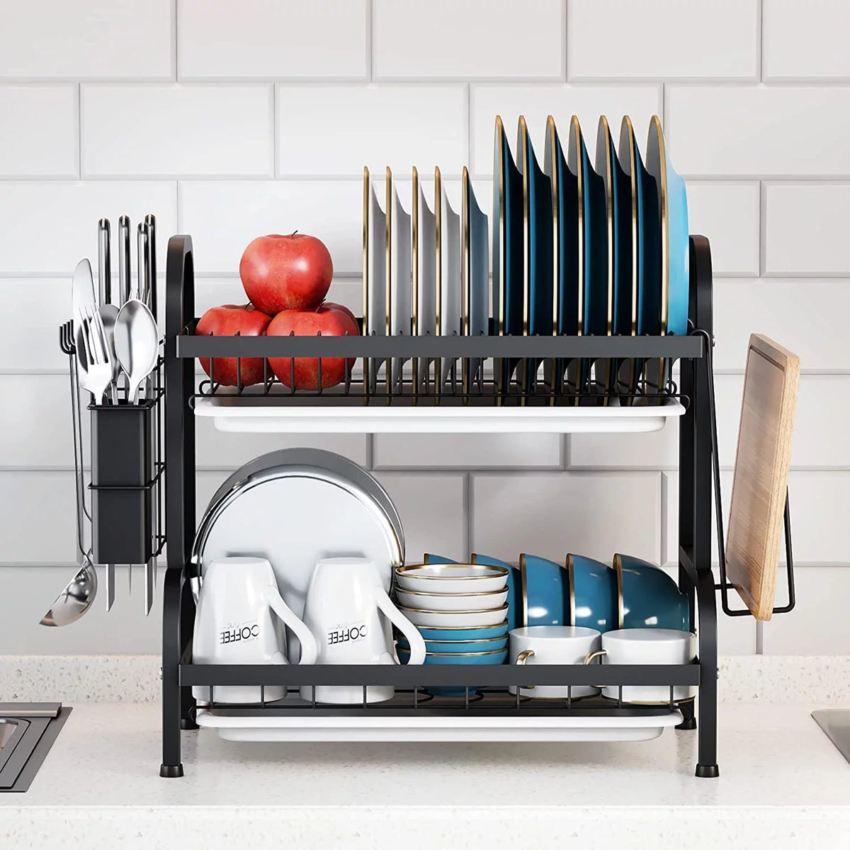 2-Tier Dish Drying Rack with Drain Board Tray W47275