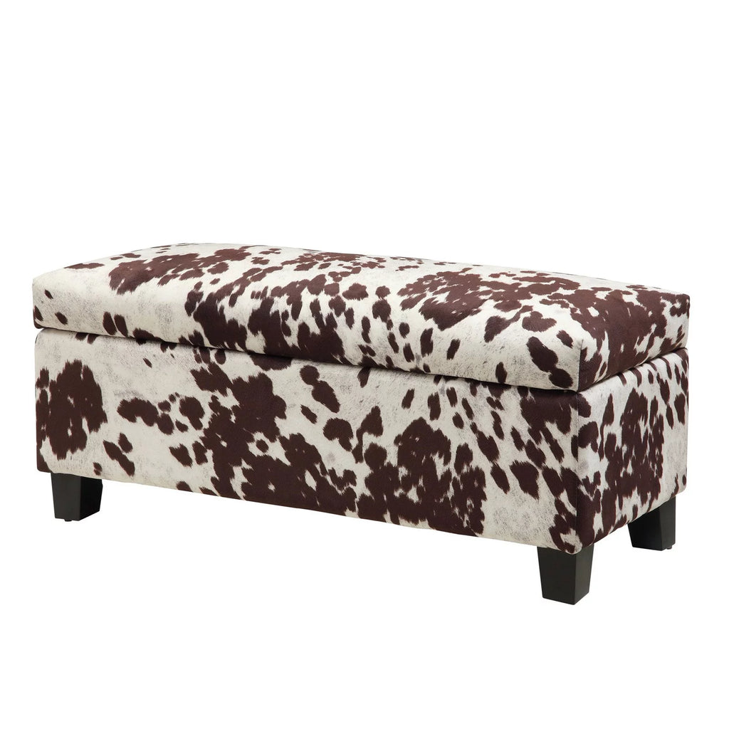Brown Cow Hide Print Storage Bench L6562