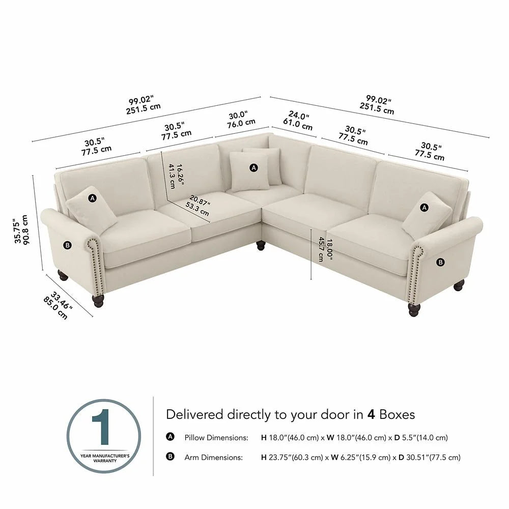 Cream Herringbone L Shaped Sectional Couch L327
