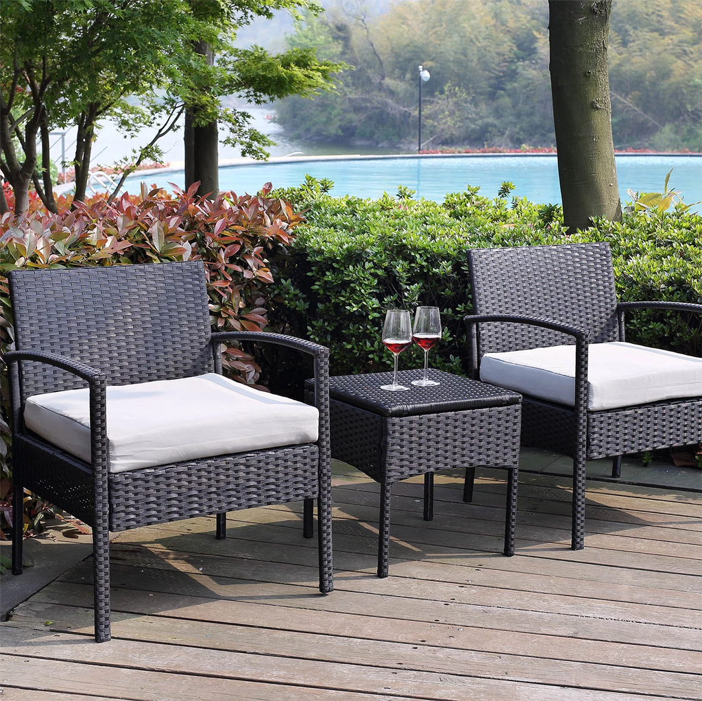 3 Pieces PE Rattan Wicker Chairs and Table Set W937210