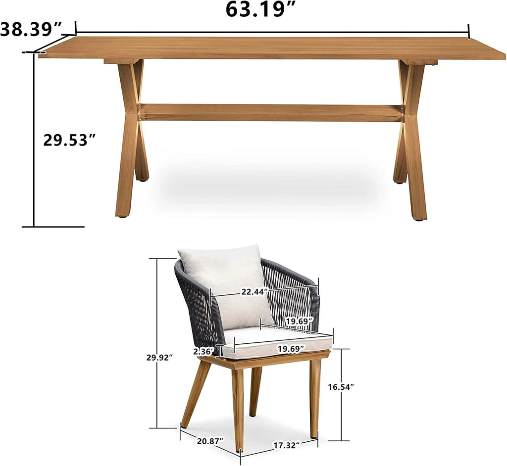 7 Pieces Wicker Rectangular Dining Set A663