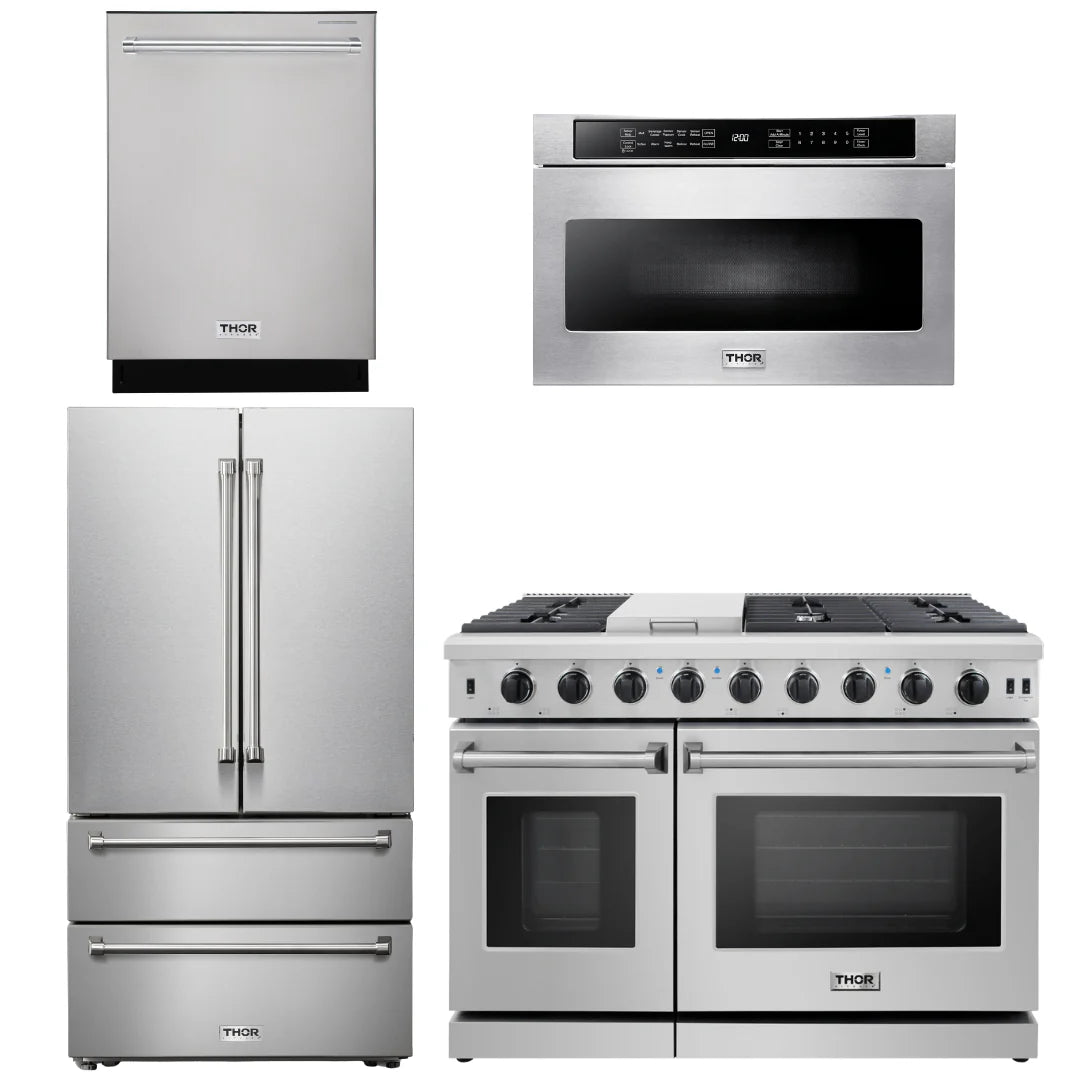 48 In. Propane Gas Range, Dishwasher, Refrigerator, Microwave Drawer O95780