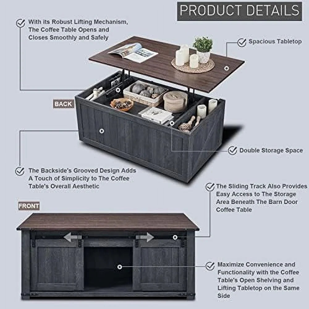 48” Lift Top Coffee Table with Sliding Barn Door Brown H17685