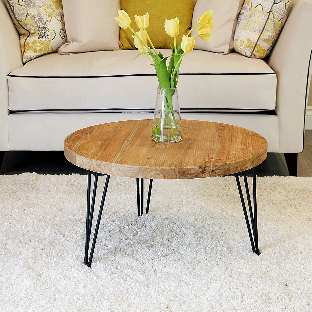 Round Old Elm Wooden Coffee Table L205078