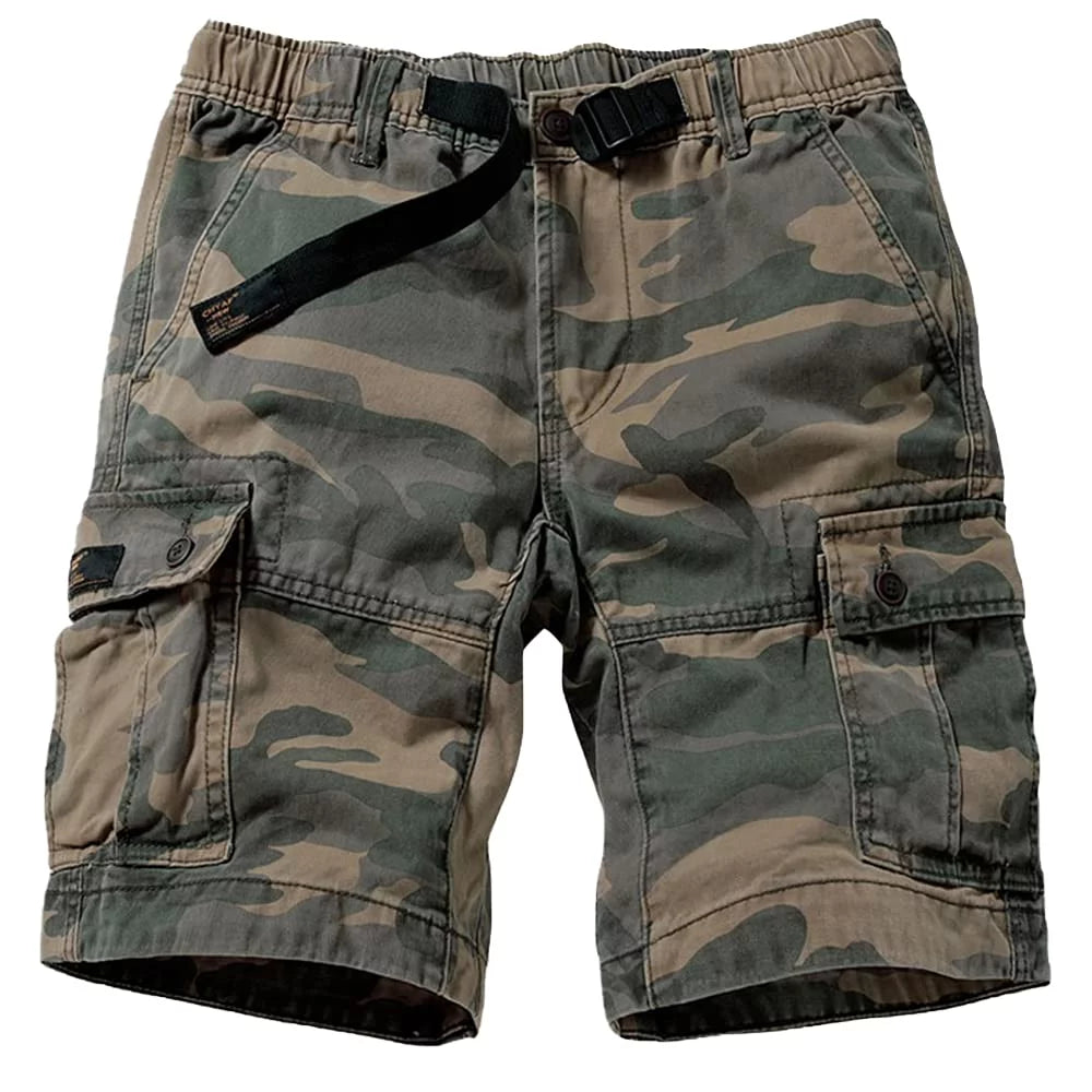 Camo Cargo Shorts with 6 Pockets Elastic Waist Khaki Camo 30 K930