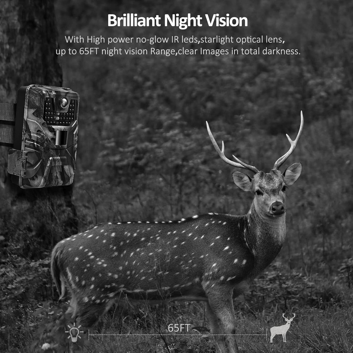 Wifi Trail Camera 30 MP 4K Bluetooth Wireless 65FT Night Vision IP66 J75429