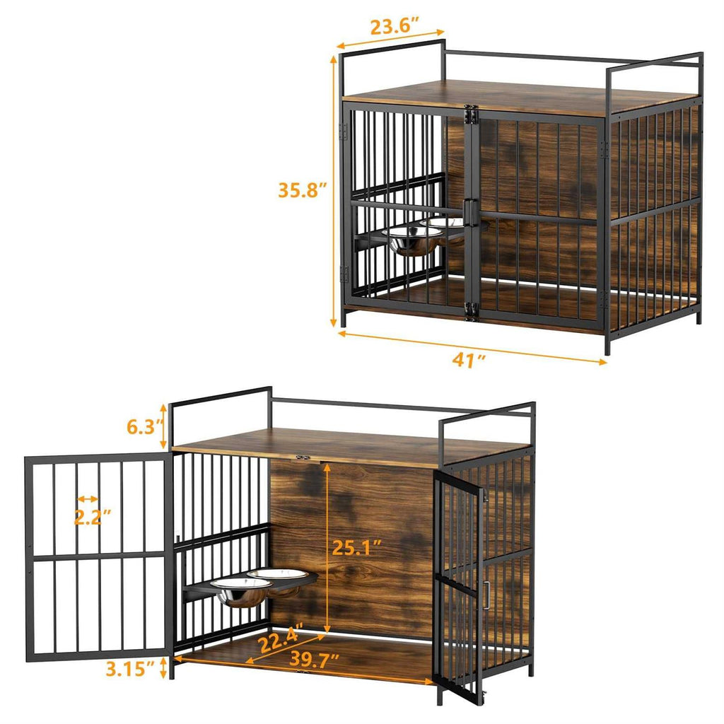 Large Dog Crate with 2 Stainless Steel Bowls P207060