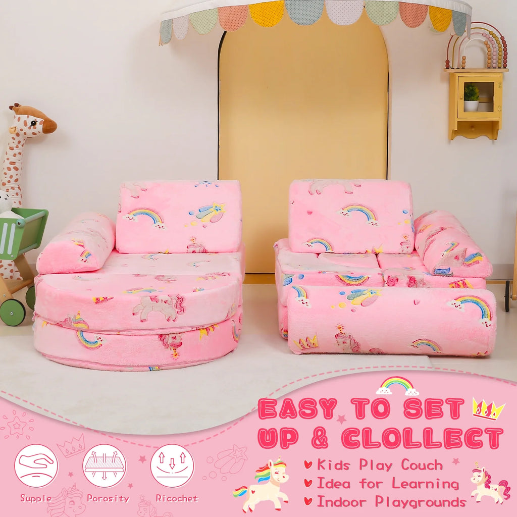 11 Pc Pink Modular Kids Play Couch O69122