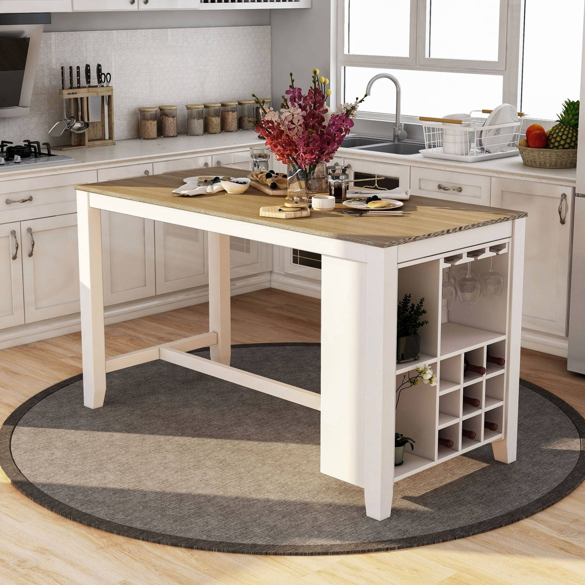 Rustic White 63 inch Kitchen Island F3591