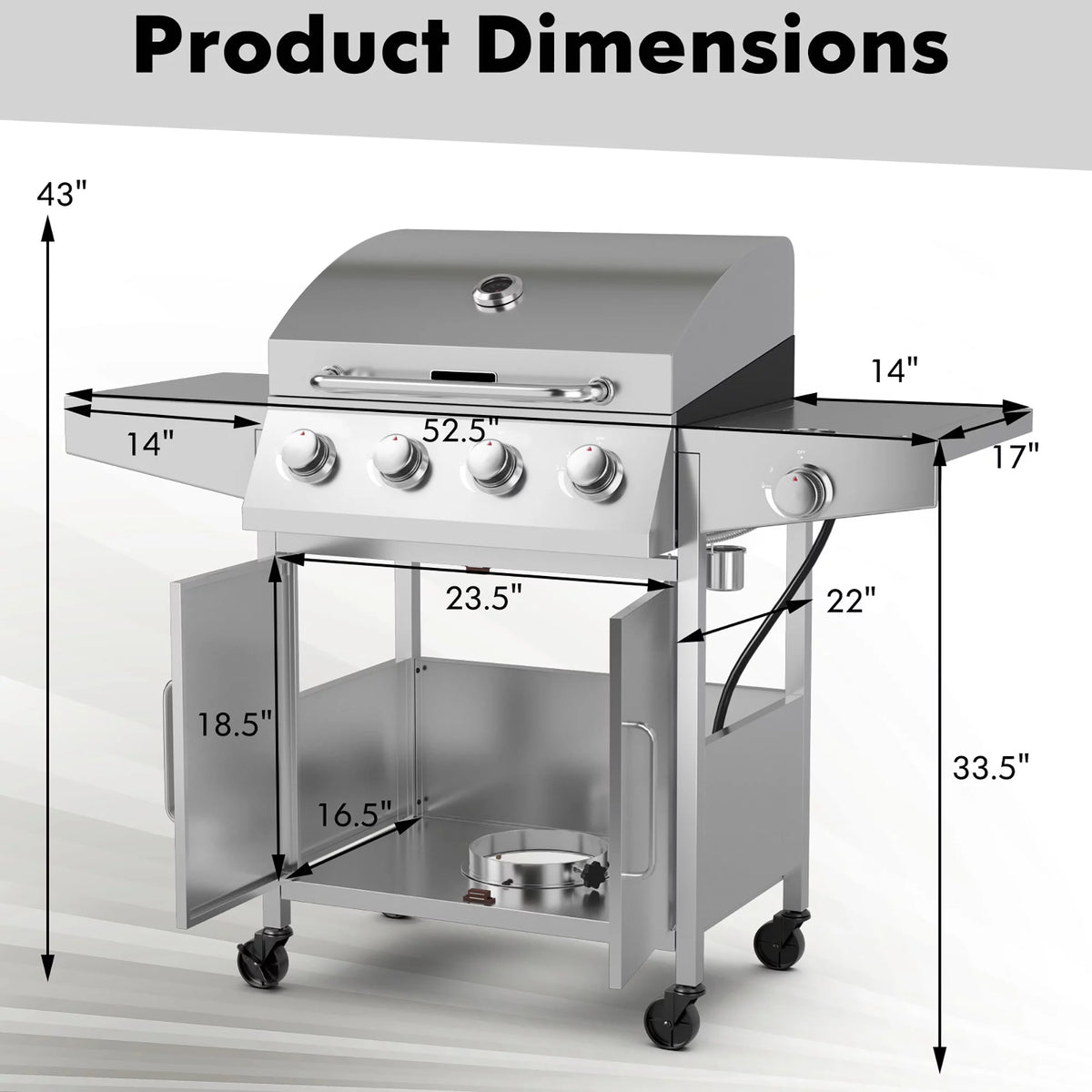 5-Burner Propane Gas BBQ Grill with Side Burner T76413