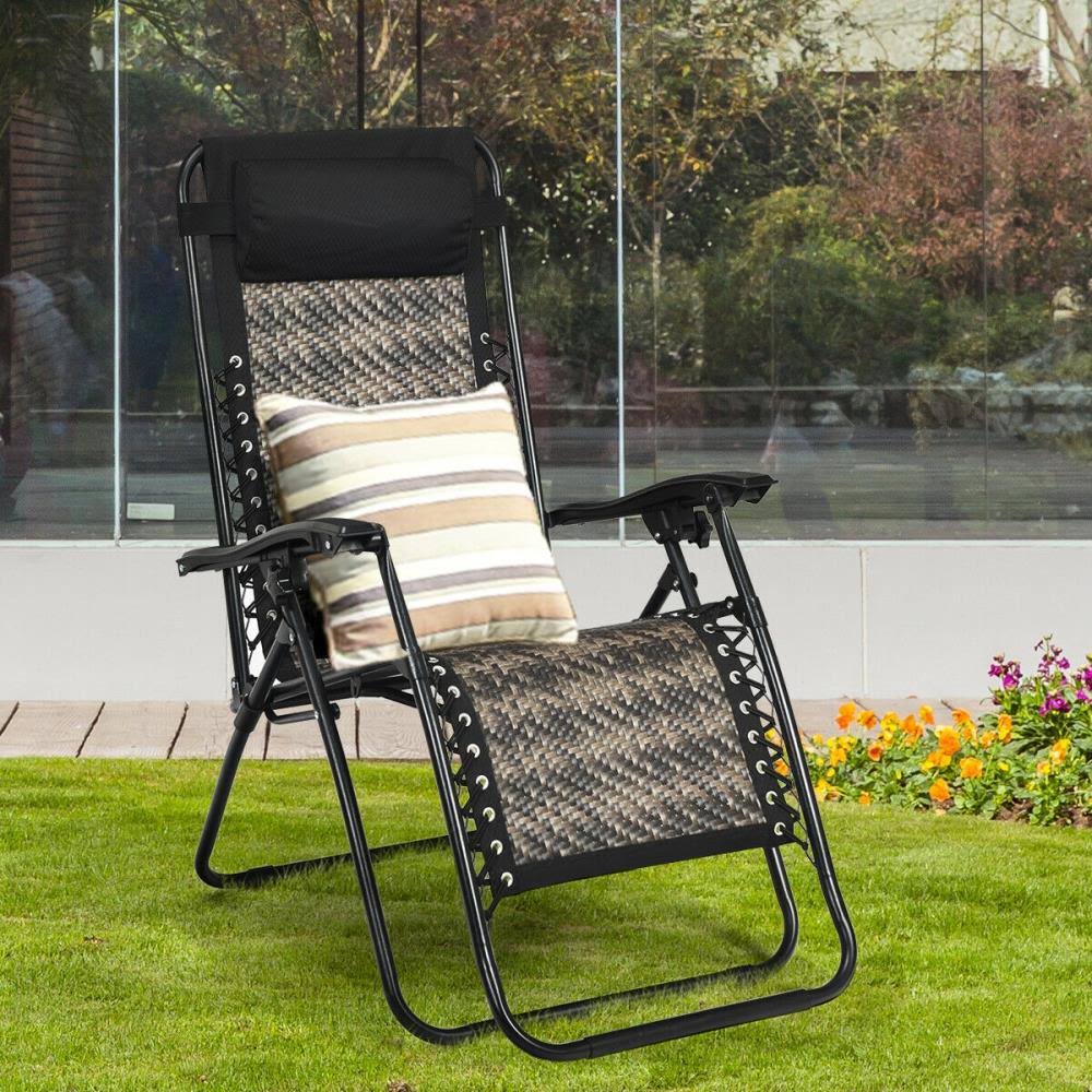 Black Metal Frame Zero Gravity Chair with Woven Seat R77115