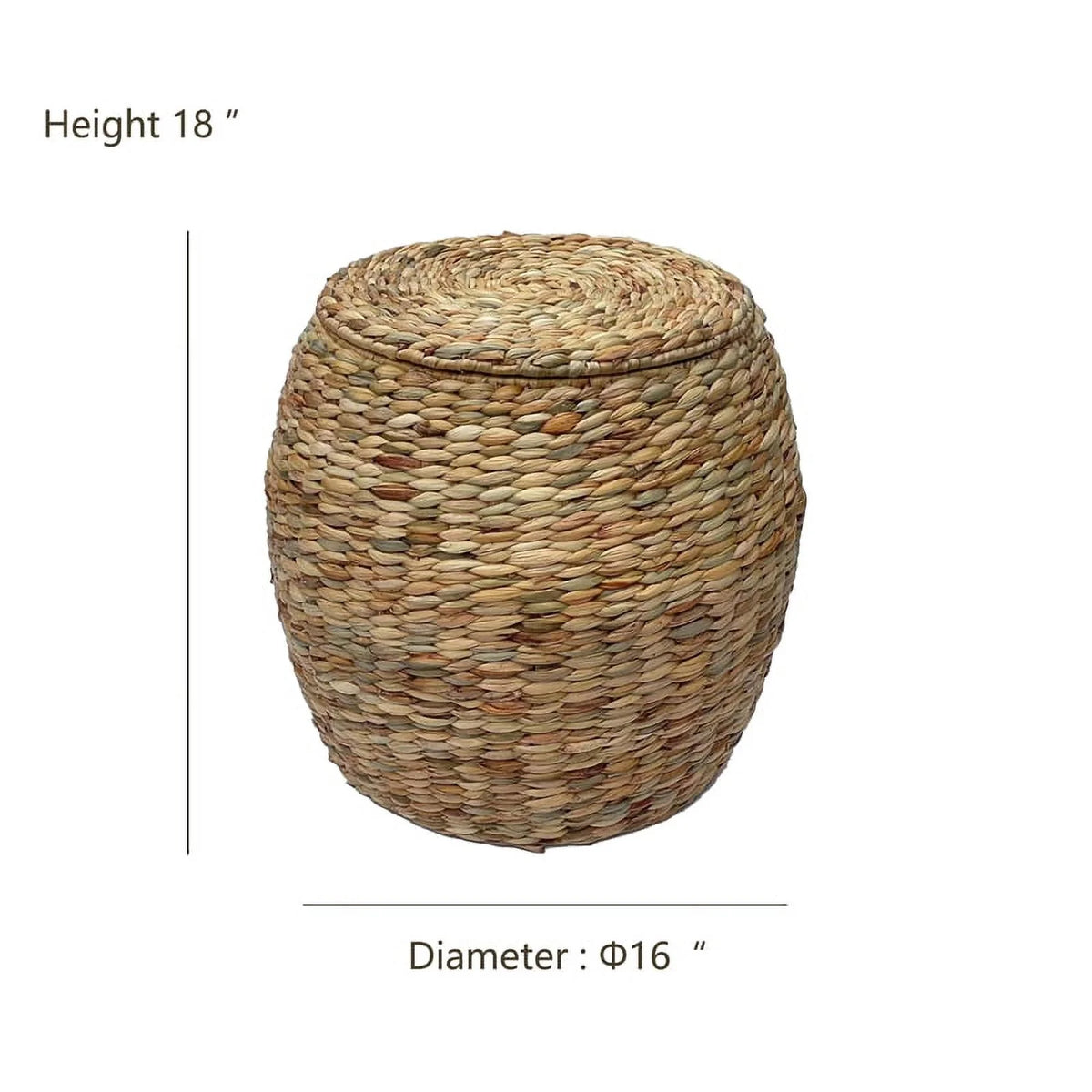 Beige Wicker Rattan Storage Ottoman Basket with Lid M3666