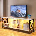 White LED TV Stand with Charging Station and Storage Cabinet J2733