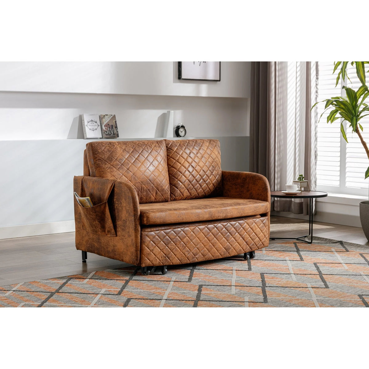 Linen Convertible Storage Sleeper Sofa Bed with Headboard A187