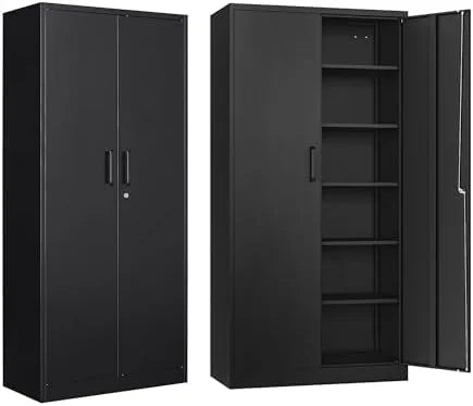 Metal Cabinet with Drawers 71" Locking Steel Cabinet with Doors and Shelves White 2 Drawers Y160710