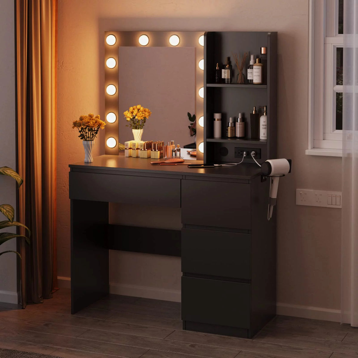 Black 4 Drawer Makeup Vanity Table M4228