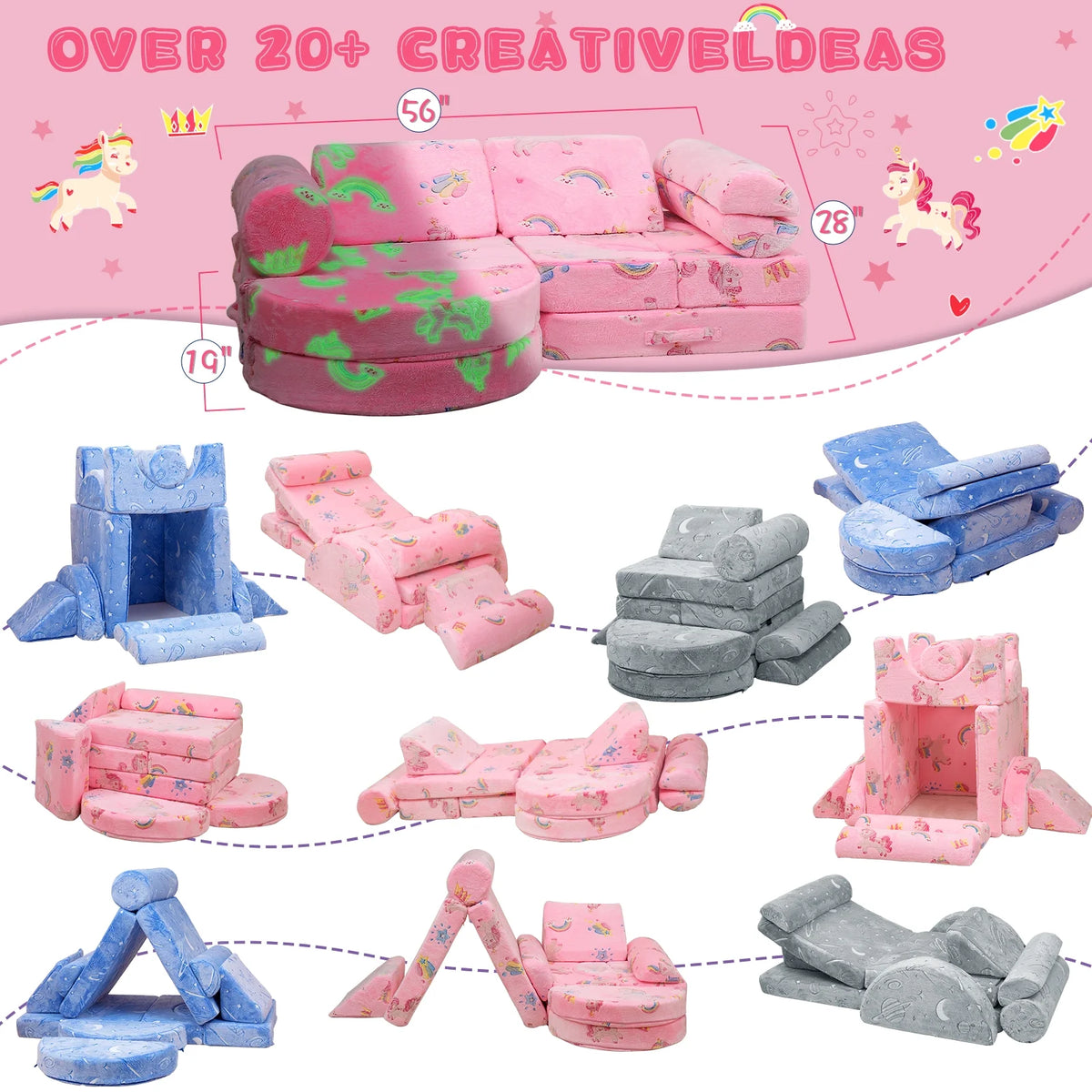 11 Pc Pink Modular Kids Play Couch O69122