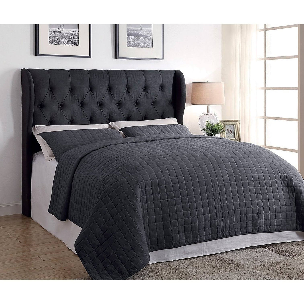 King Size Charcoal Fabric Wingback Headboard W153188