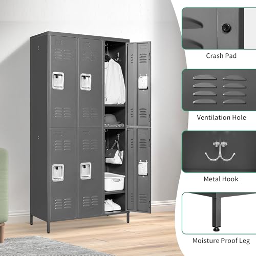 Black 6 Door Steel Storage Lockers with Shelves K152