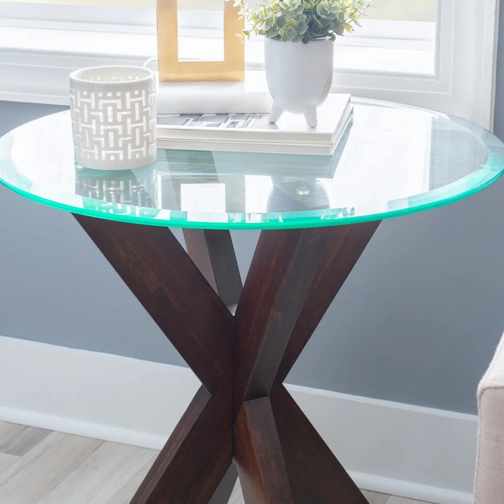 White Painted Glass Top Side Table F6076