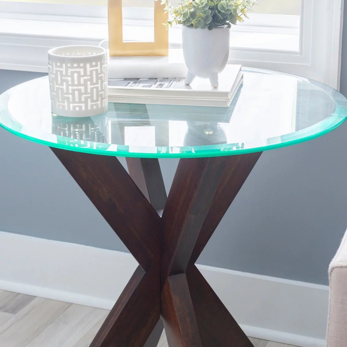 White Painted Glass Top Side Table F6076