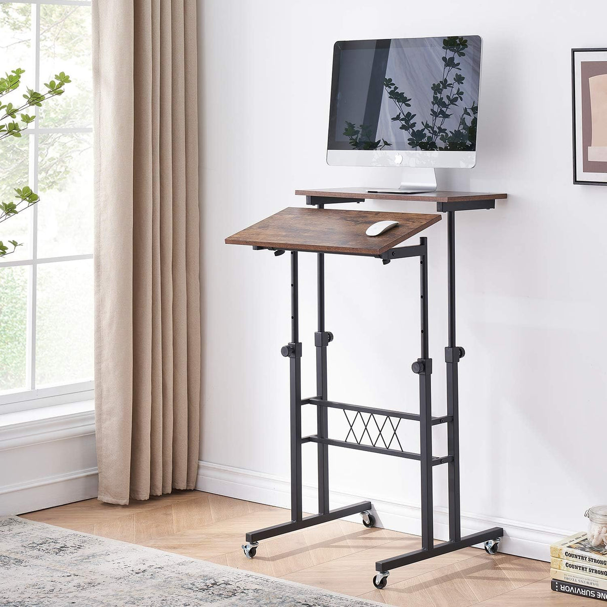 Black Wood Grain Adjustable Height Standing Desk V146639