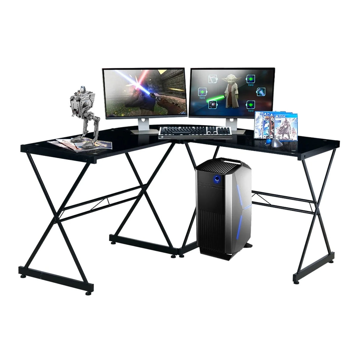 L-Shaped Glass Computer Desk Y40280