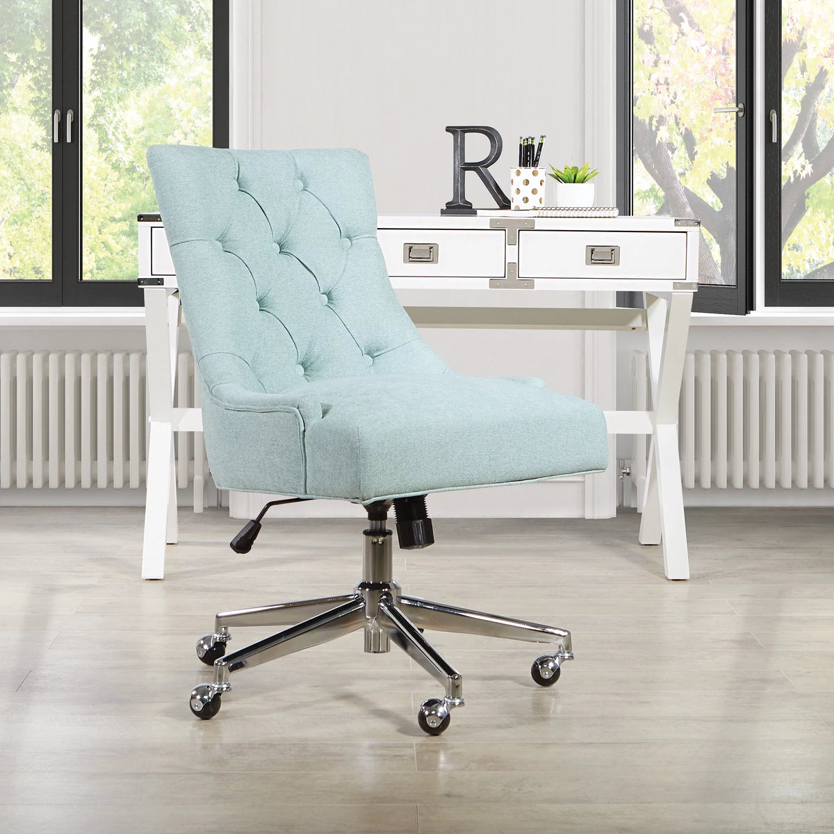 Mint Blue Fabric Office Chair with Chrome Base A609