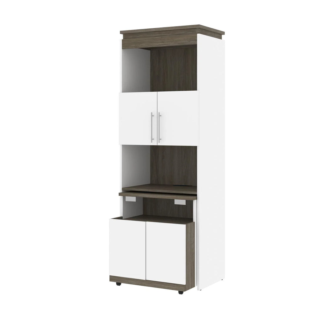 White & Walnut Grey Shelving Unit with Fold-Out Desk U2698