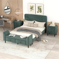 Full Size Upholstered Platform Bed with Two Nightstands and Storage Bench Q68026
