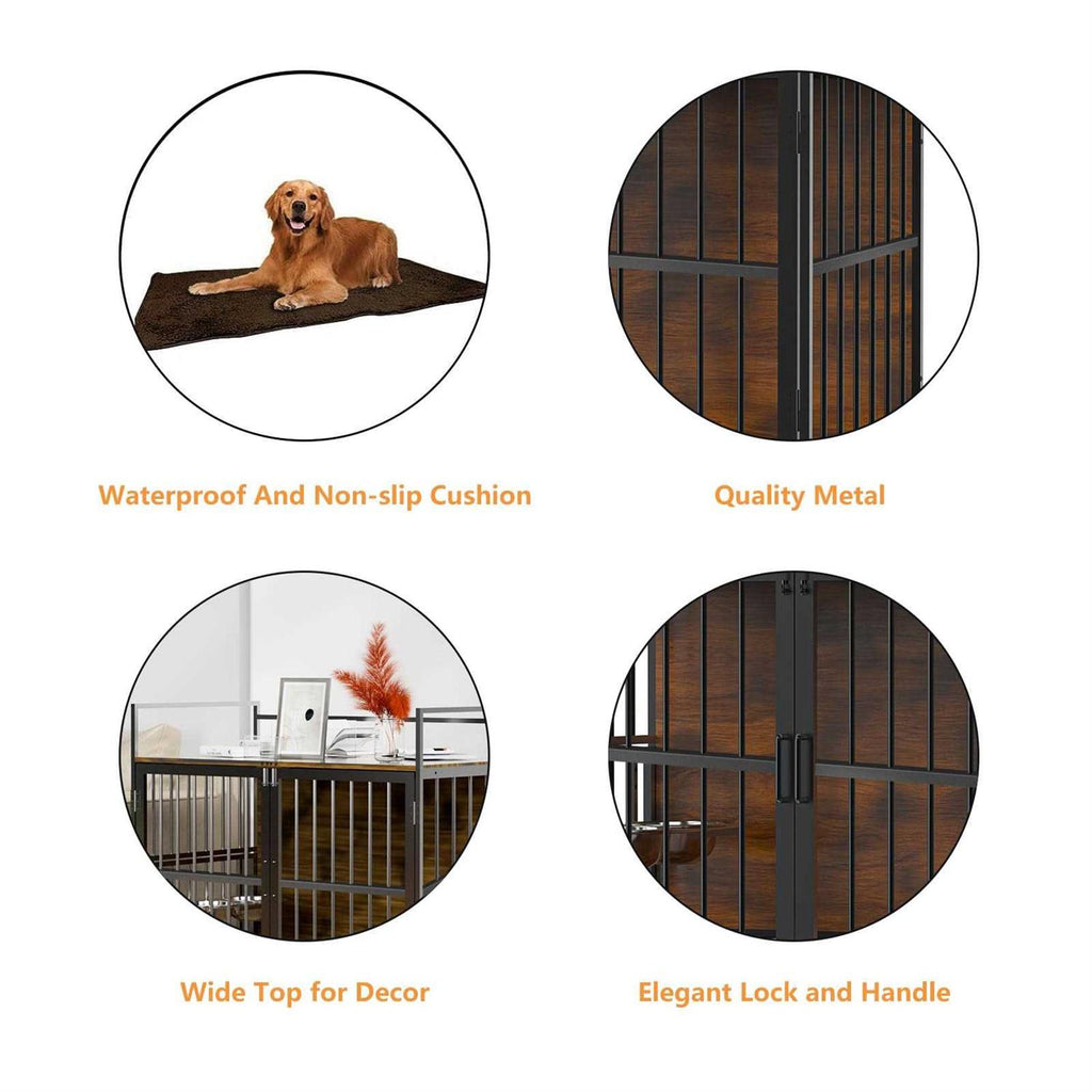 Large Dog Crate with 2 Stainless Steel Bowls P207060