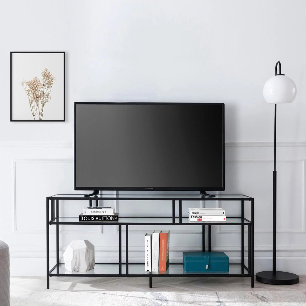 Industrial Metal TV Stand with Glass Shelves V833