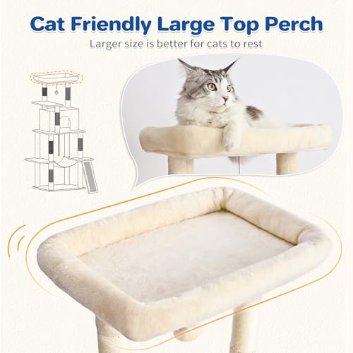 63in Multi-Level Cat Tree Tower with Sisal Scratching Posts, Condo, Hammock, Dangling Ball and Extended Platform, Dark Grey C928992
