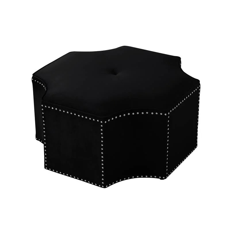 Black Velvet Upholstered Cocktail Ottoman B407