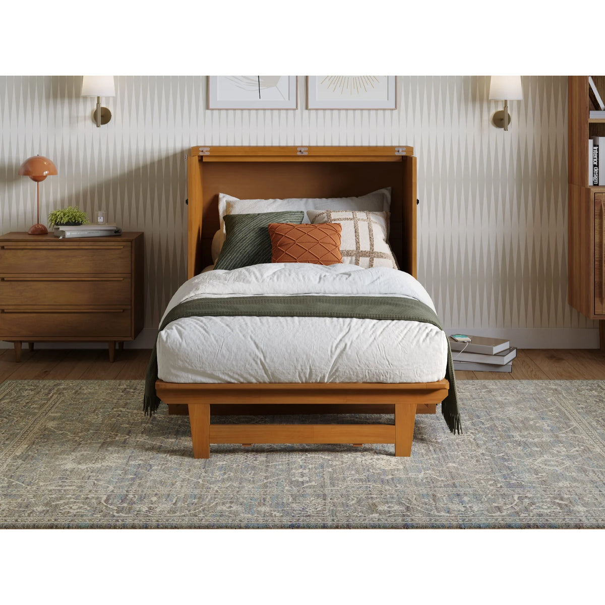 Queen Murphy Bed Chest with Mattress in Gray E596622
