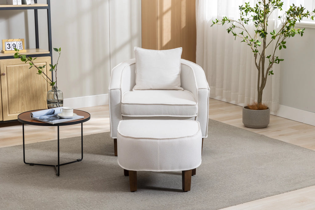 Beige Linen Upholstered Accent Chair with Ottoman L7246
