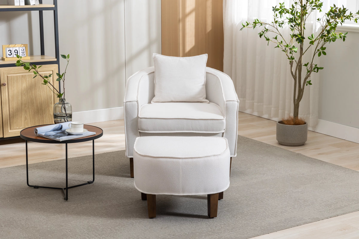 Beige Linen Upholstered Accent Chair with Ottoman L7246