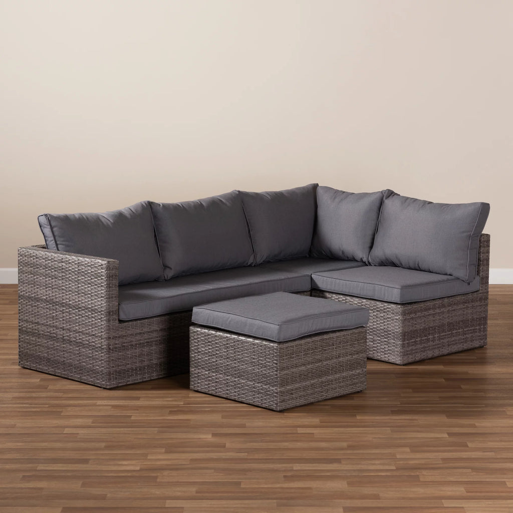 Grey Polyester 4-Piece Woven Rattan Patio Set P997