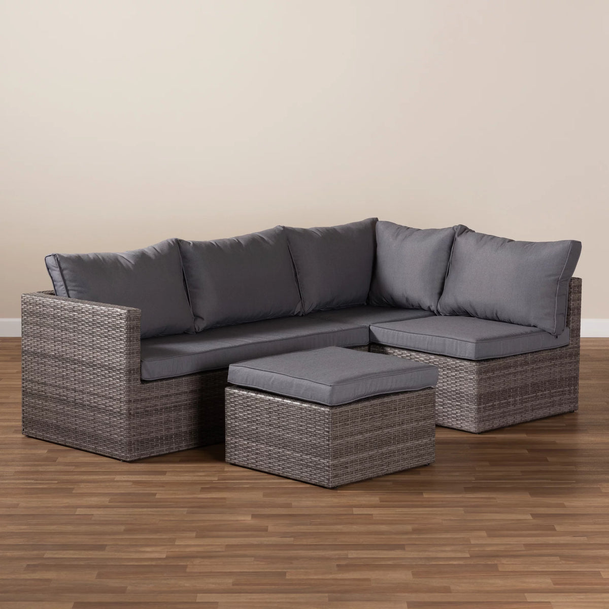 Grey Polyester 4-Piece Woven Rattan Patio Set P997