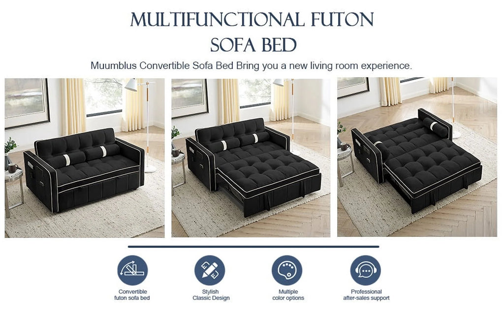 Black Velvet Pull Out Sofa Bed V10600